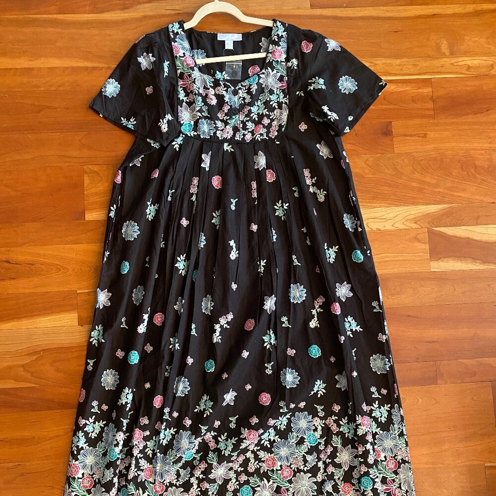 ONLY NECESSITIES SHORT SLEEVE MAXI LOUNGE DRESS BLACK FLORAL PRINT, NWT SZ14/16